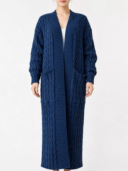 Elegant Cable-Knit Longline Open-Front Cardigan