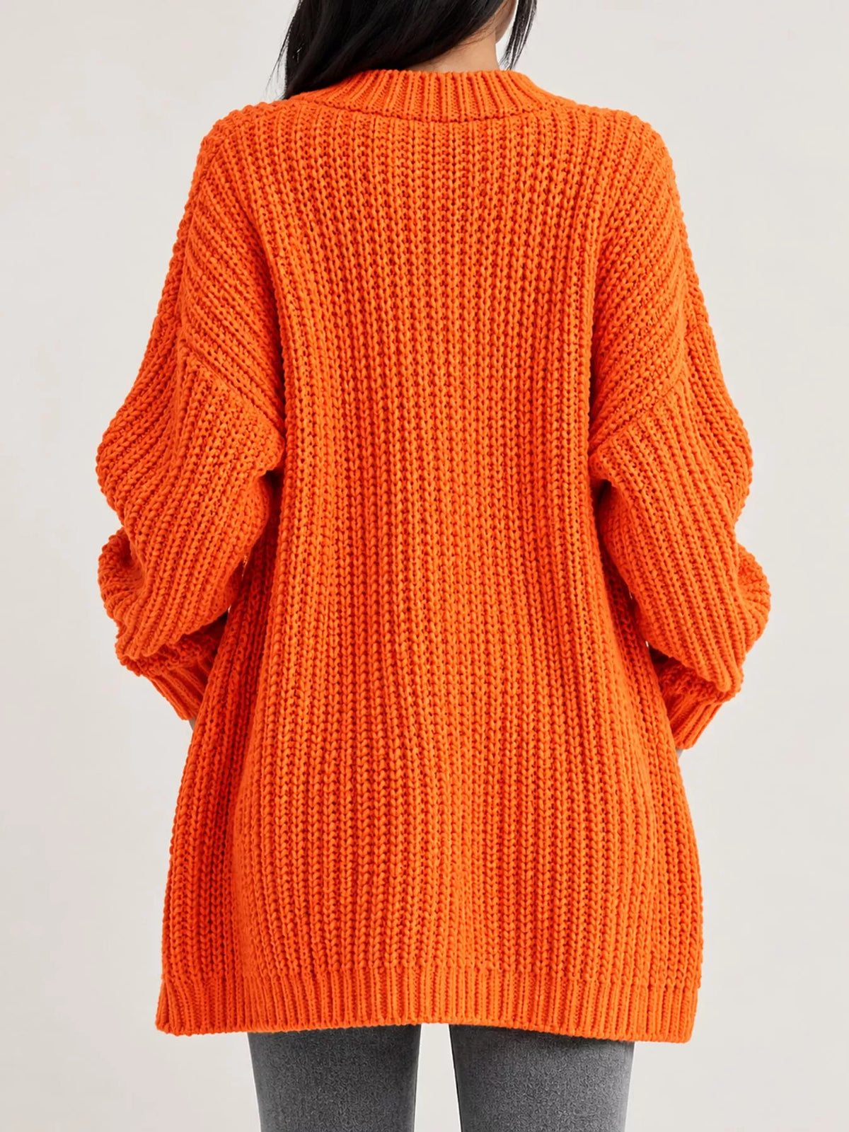 Full Size Chunky Knit Openwork Front Longline Cardigan Plus Size
