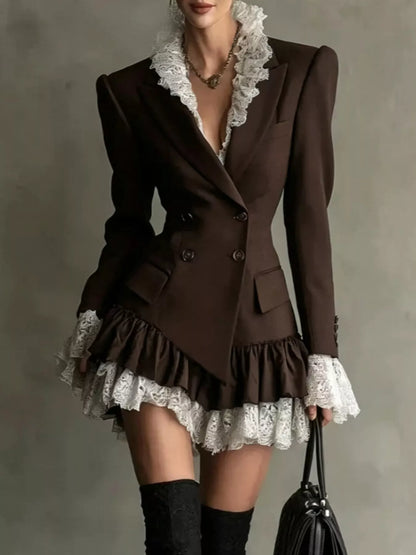 Lace Trim Blazer Dress