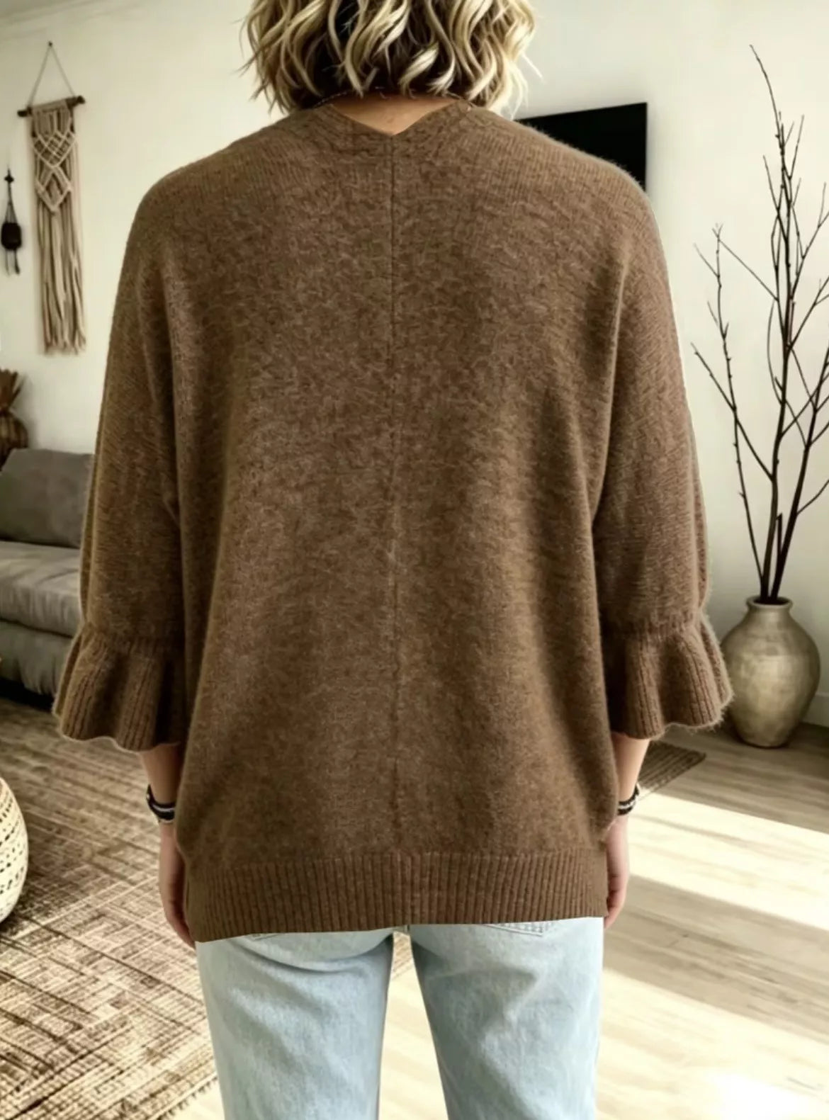 Full Size Ruffle Sleeve Open-Front Cardigan Plus Size