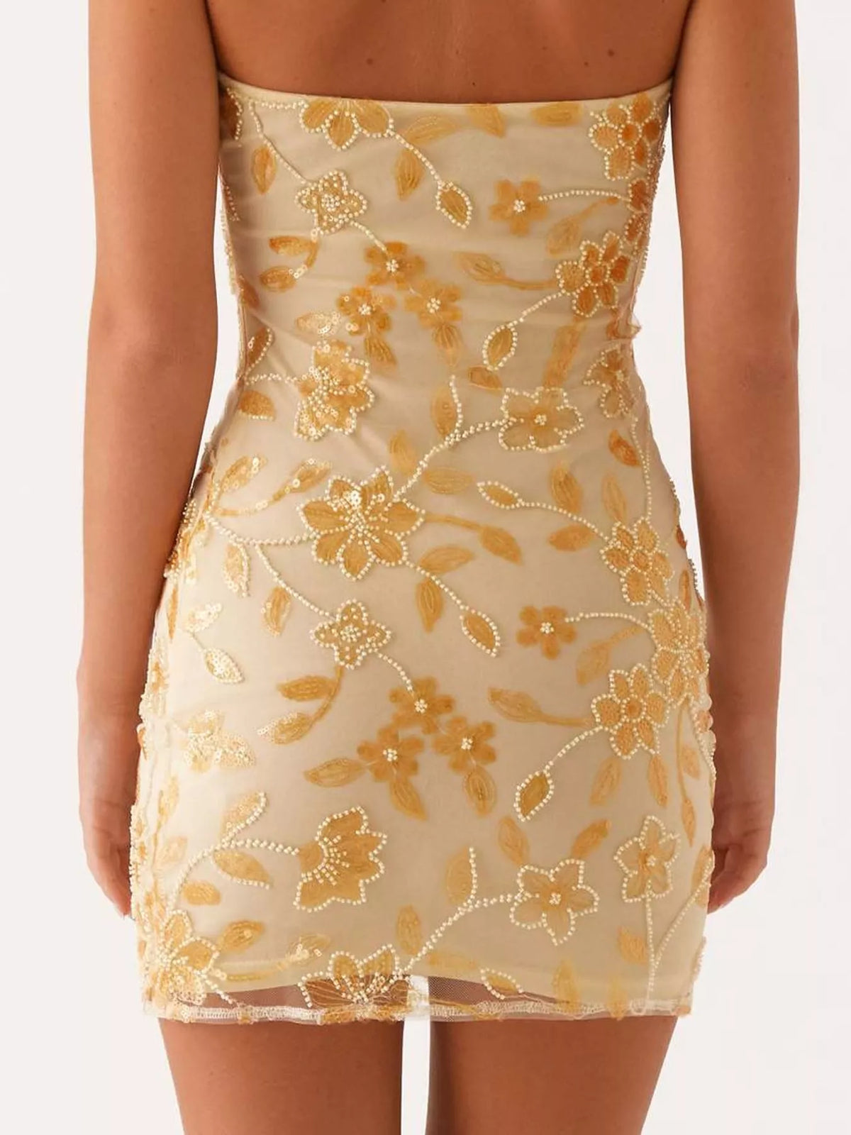 Floral Textured Strapless Mini Dress