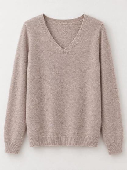 Elegant V-Neck Long Sleeve Soft Knit Top