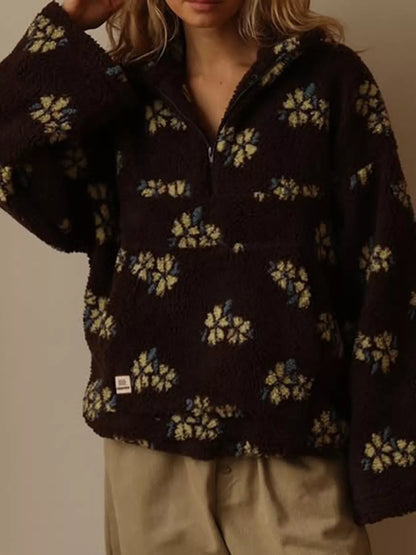Floral Quarter-Zip Sherpa Sweatshirt