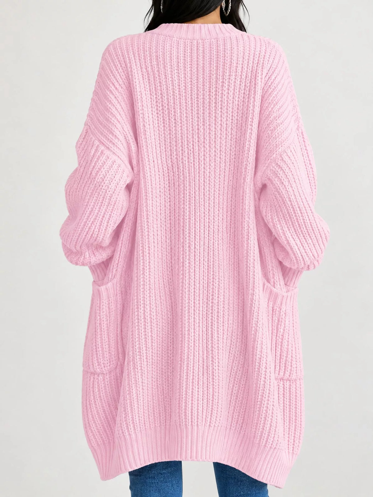 Full Size Chunky Knit Openwork Front Longline Cardigan Plus Size