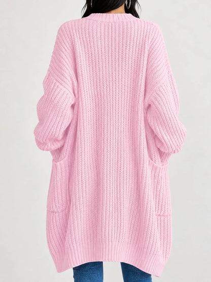 Full Size Chunky Knit Openwork Front Longline Cardigan Plus Size