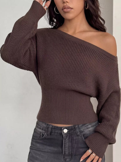 One Shoulder Ribbed Knit Sweater