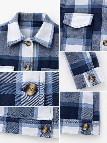 Plaid Button-Up Cropped Jacket