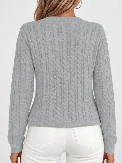 Full Size Cable Knit Round Neck Sweater Plus Size