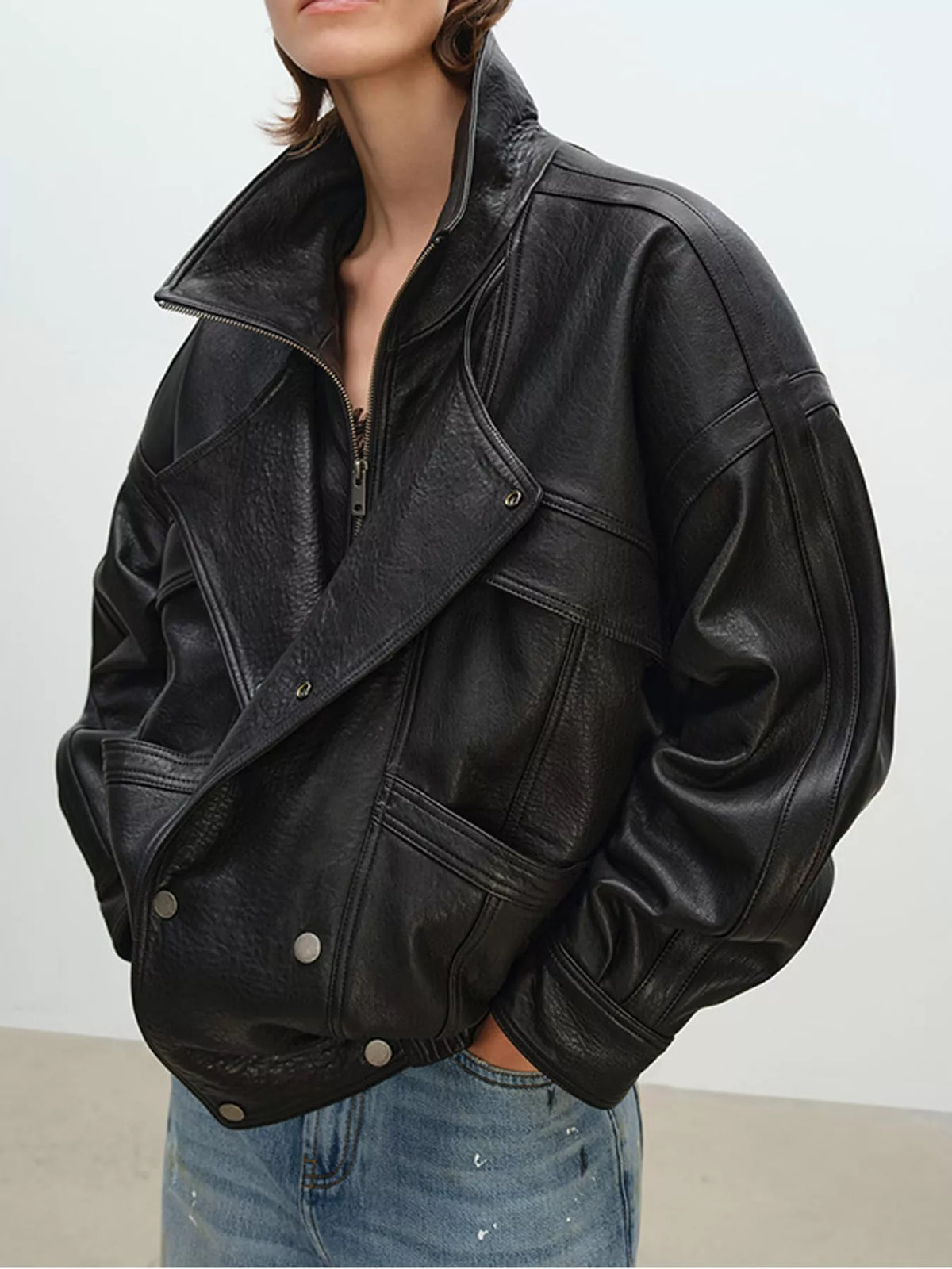 Snap Down Leather Jacket