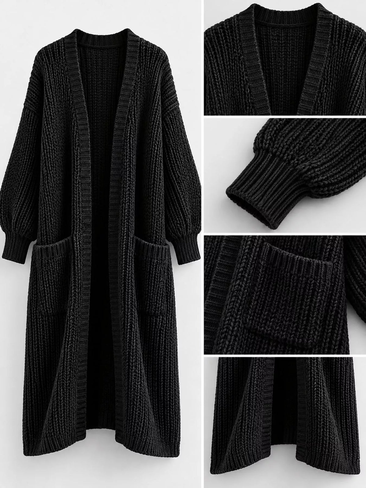 Full Size Chunky Knit Openwork Front Longline Cardigan Plus Size