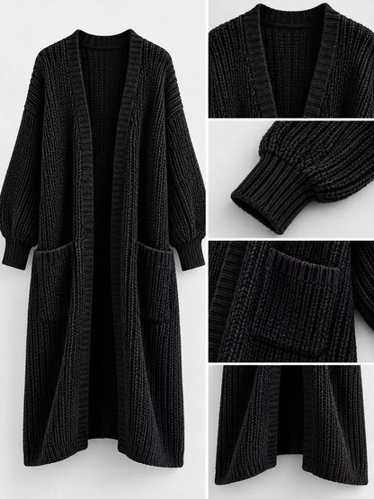 Full Size Chunky Knit Openwork Front Longline Cardigan Plus Size