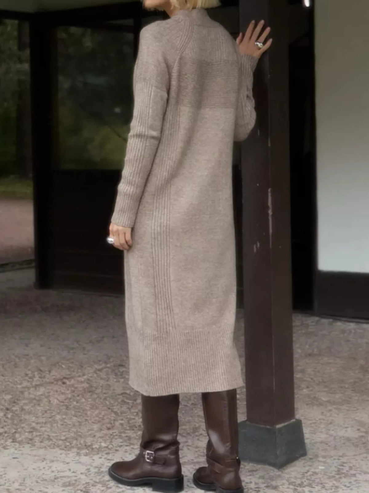 Half-Zip Ribbed Knit Sweater Dress