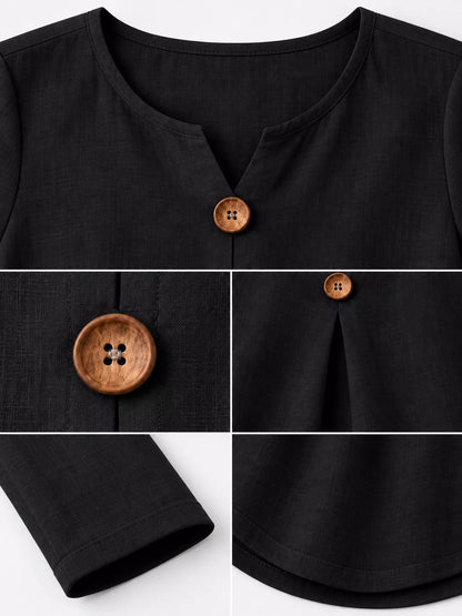 Full Size Long Sleeve Blouse with Decorative Wooden Buttons Plus Size