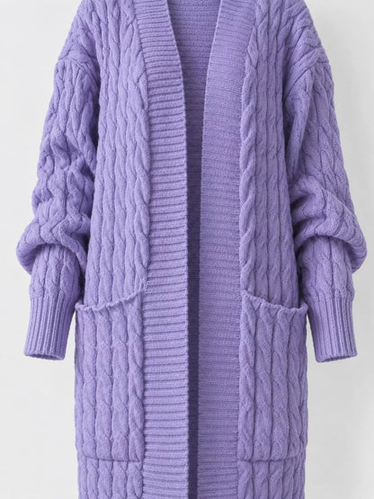 Elegant Cable-Knit Longline Open-Front Cardigan