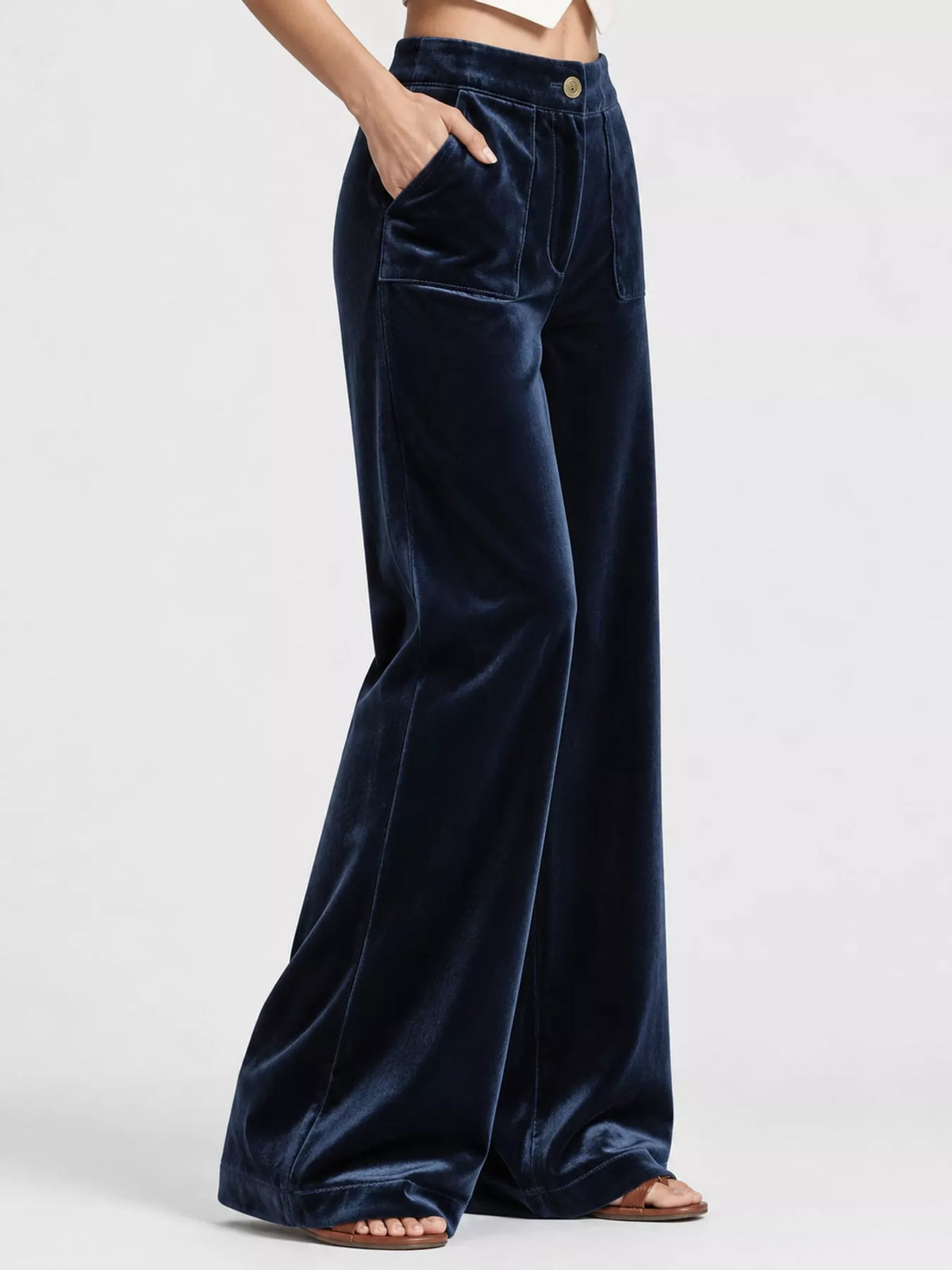 Full Size High-Waisted Wide-Leg Velvet Pants with Pockets Plus Size