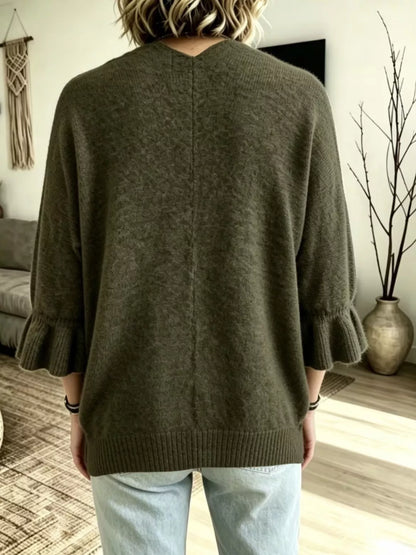 Full Size Ruffle Sleeve Open-Front Cardigan Plus Size