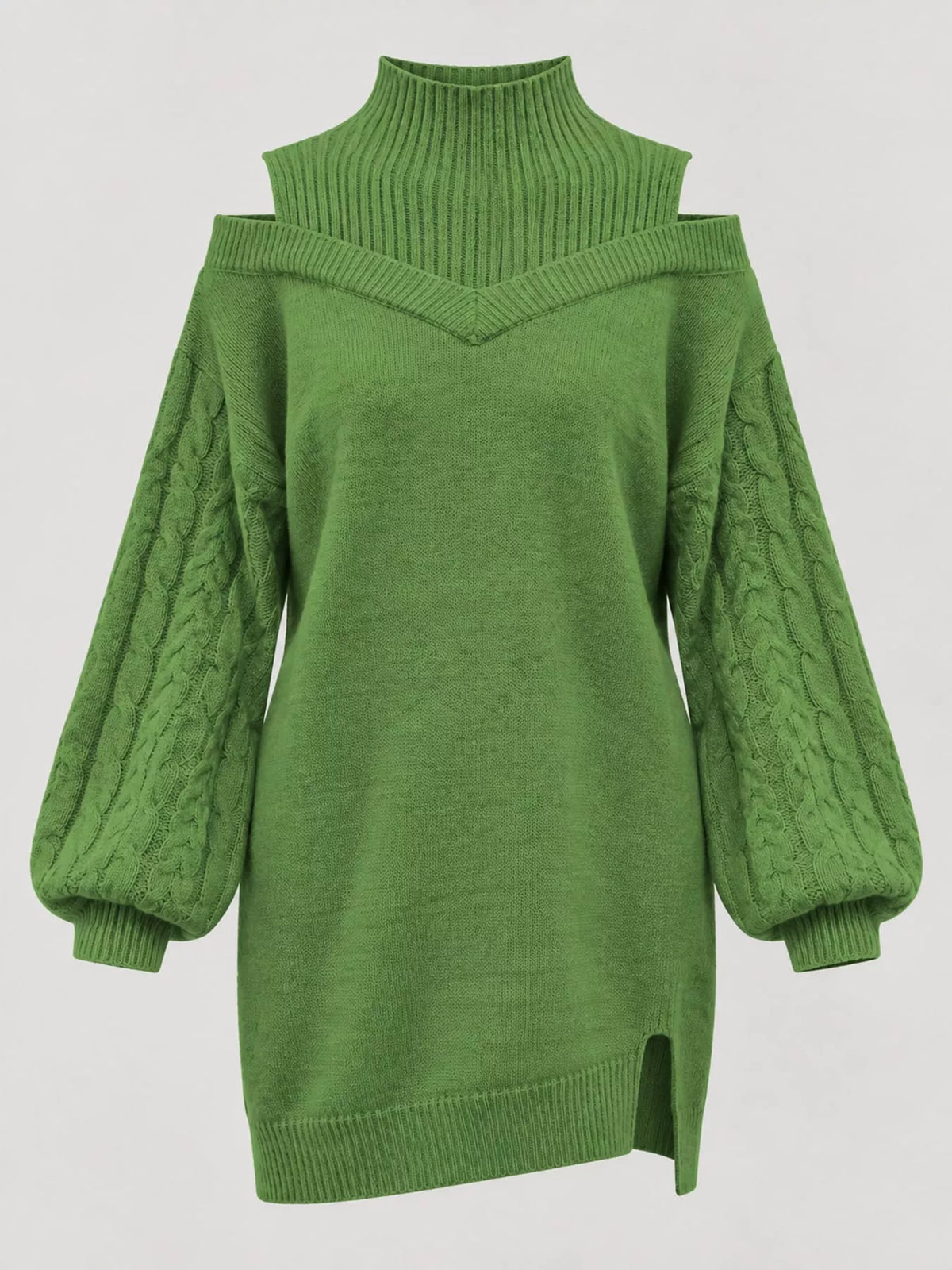 Cold Shoulder Cable Knit Mock Neck Sweater Dress