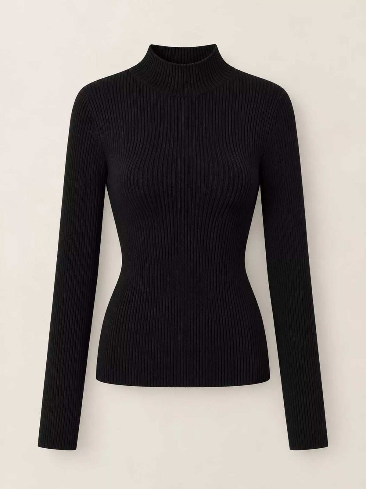 Elegant Slim-Fit Ribbed Mock Neck Knit Top