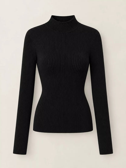 Elegant Slim-Fit Ribbed Mock Neck Knit Top
