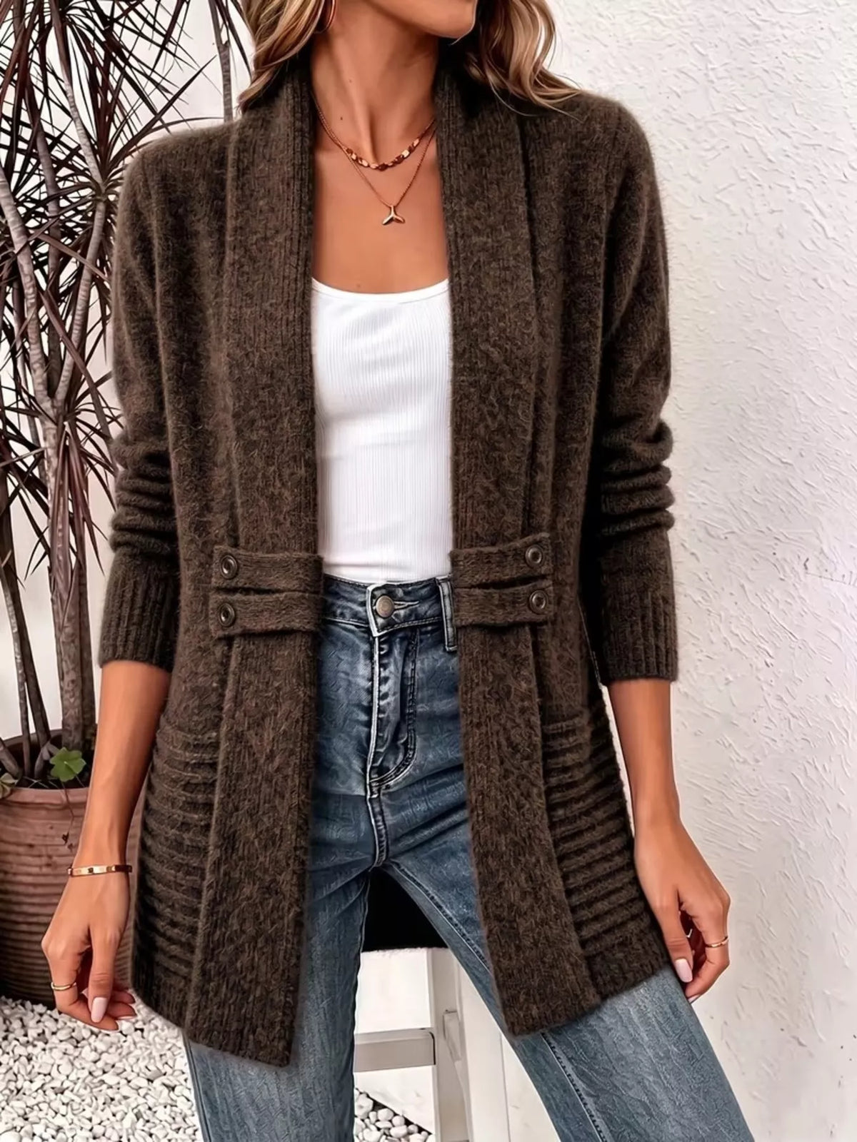 Full Size Open Front Long Sleeve Cardigan Plus Size