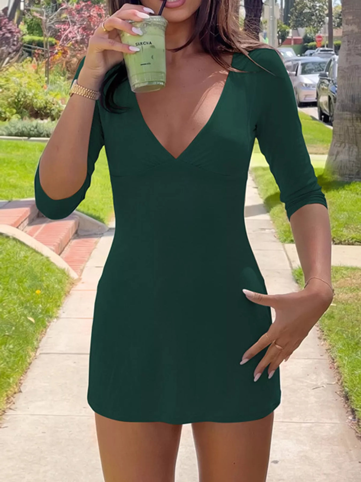 V-Neck Bodycon Mini Dress