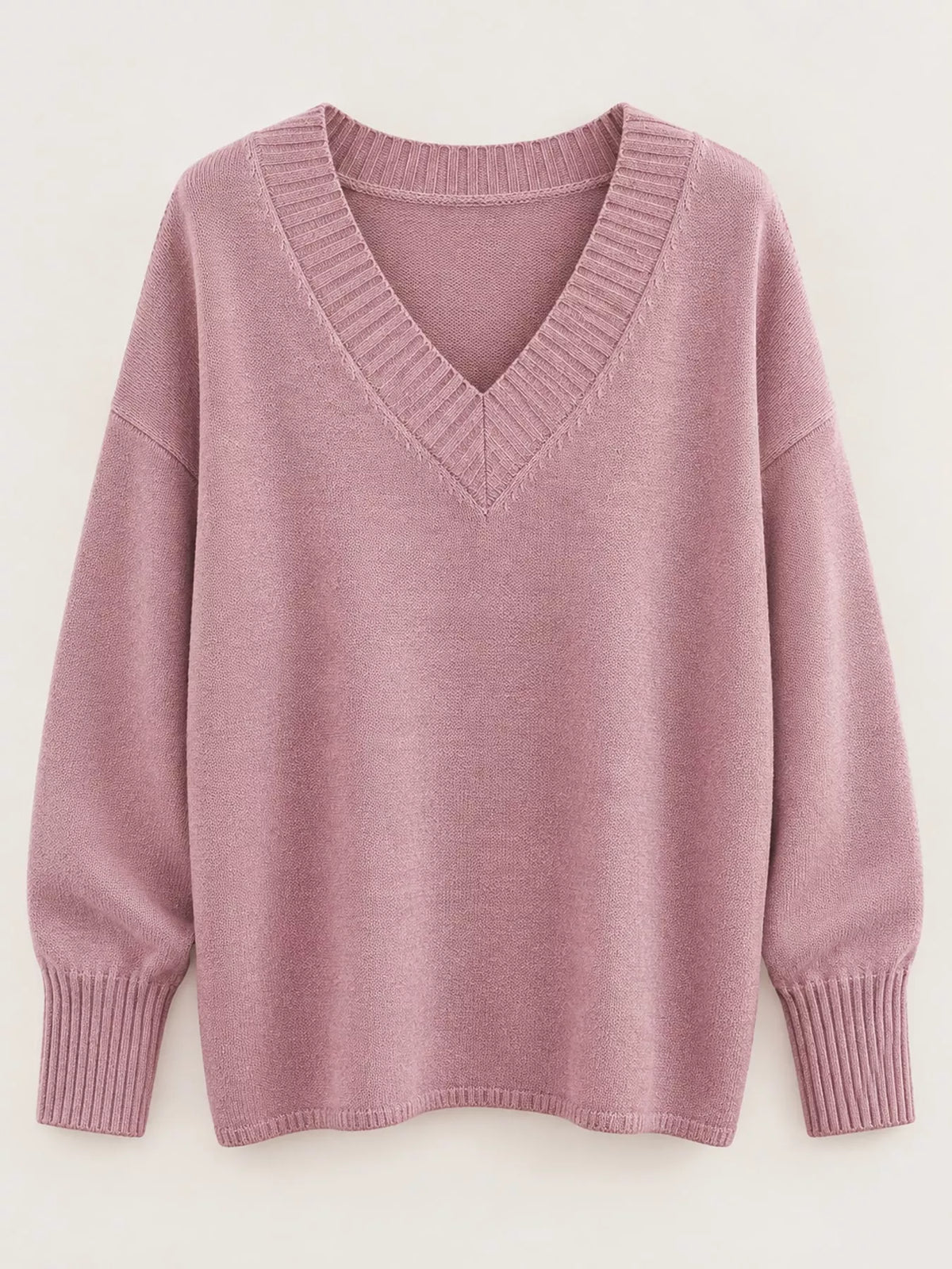 Full Size V-Neck Dropped Shoulder Sweater Plus Size