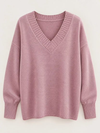 Full Size V-Neck Dropped Shoulder Sweater Plus Size