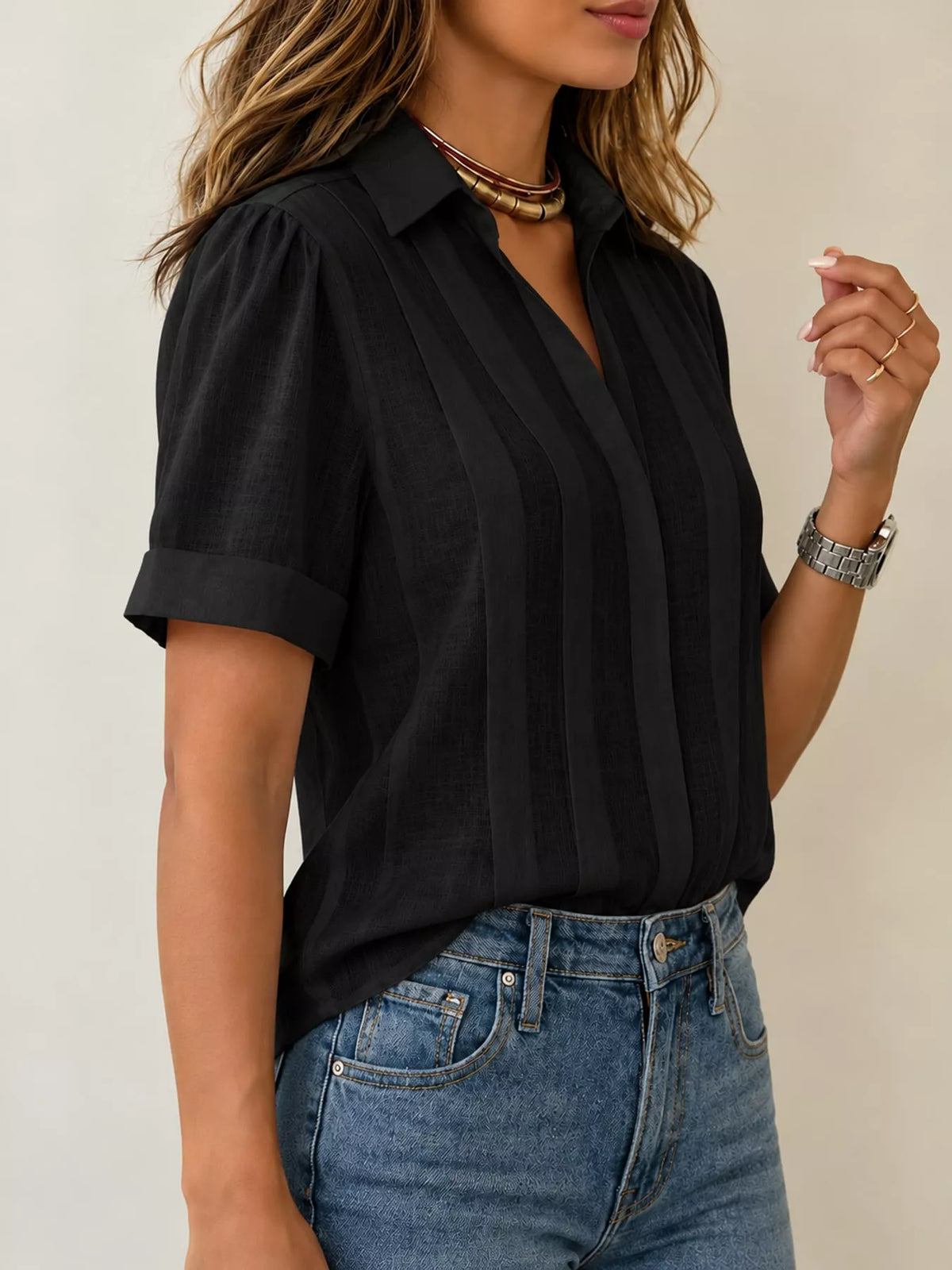 Full Size Button Up Short Sleeve Shirt Plus Size