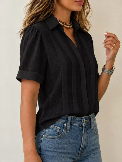 Full Size Button Up Short Sleeve Shirt Plus Size