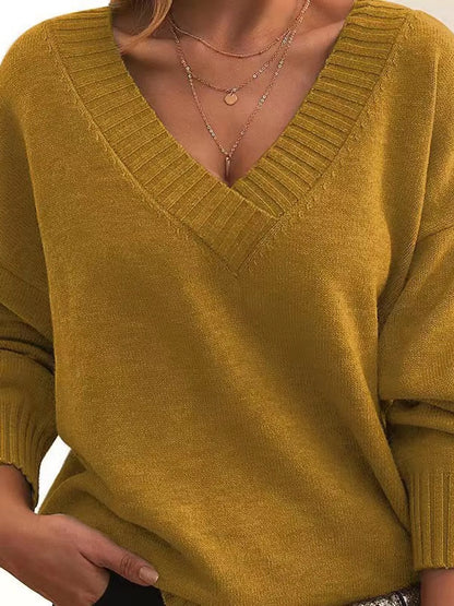 Full Size V-Neck Dropped Shoulder Sweater Plus Size