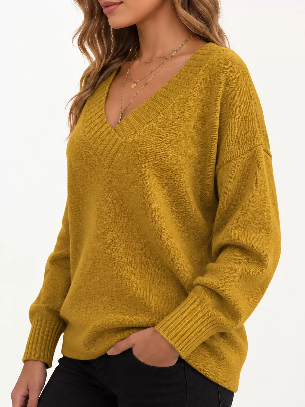 Full Size V-Neck Dropped Shoulder Sweater Plus Size