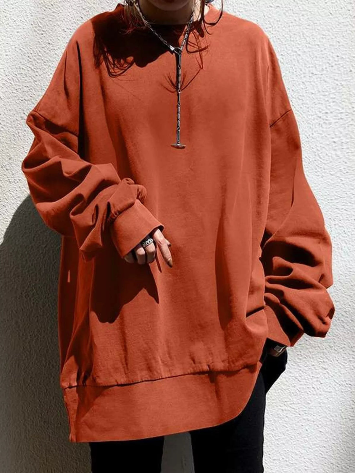 Full Size Solid Color Crew Neck Sweatshirt Plus Size