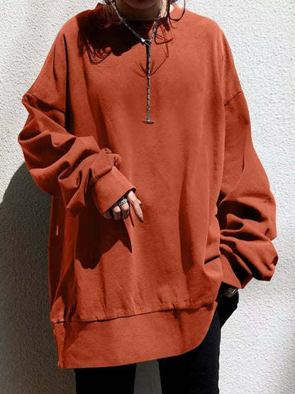 Full Size Solid Color Crew Neck Sweatshirt Plus Size