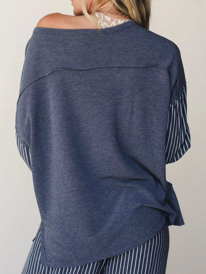 Striped Boat Neck Top and Wide-Leg Pants Set