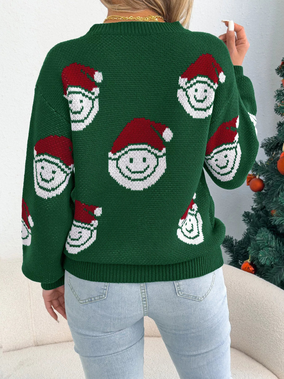 Christmas Santa Smiley Face Pattern Sweater