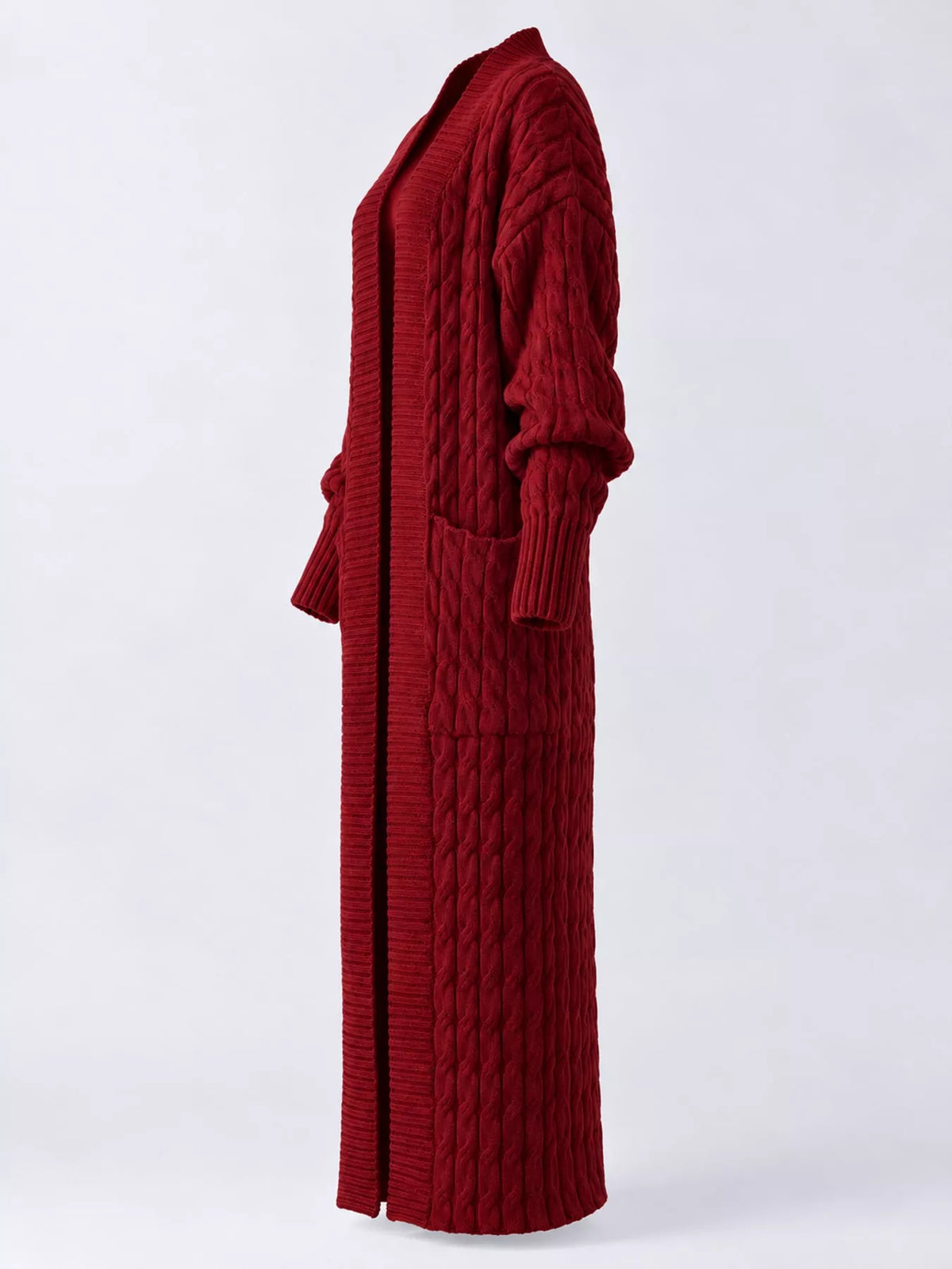 Elegant Cable-Knit Longline Open-Front Cardigan