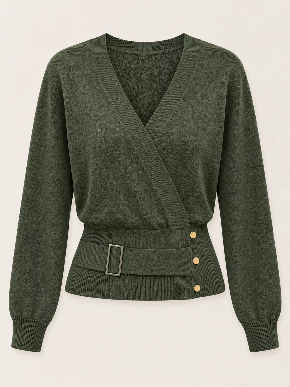 Surplice Elastic Waist Long Sleeve Knit Top