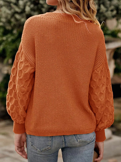 Textured Sleeve Round Neck Sweater