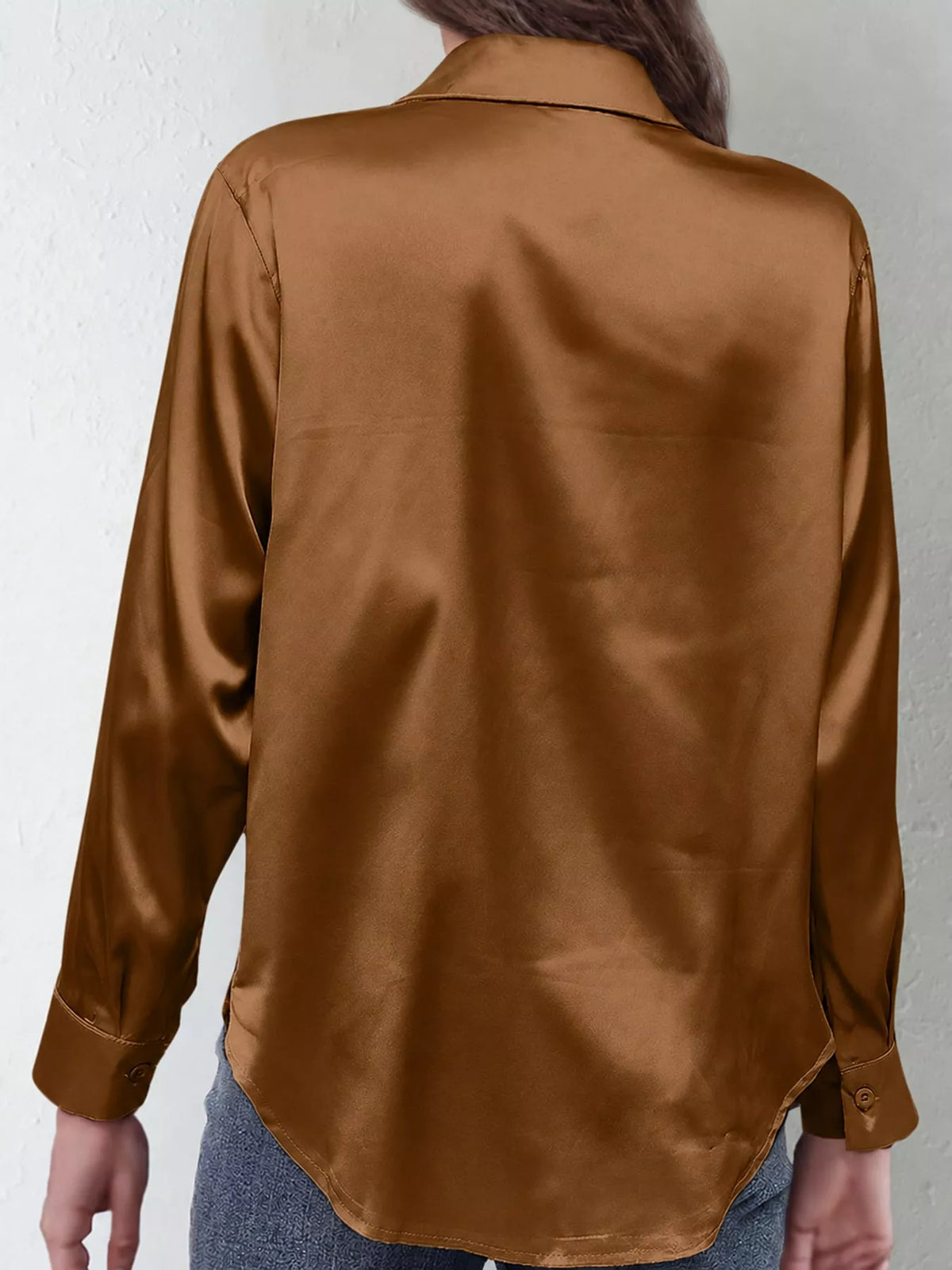Satin Button-Down Long Sleeve Shirt