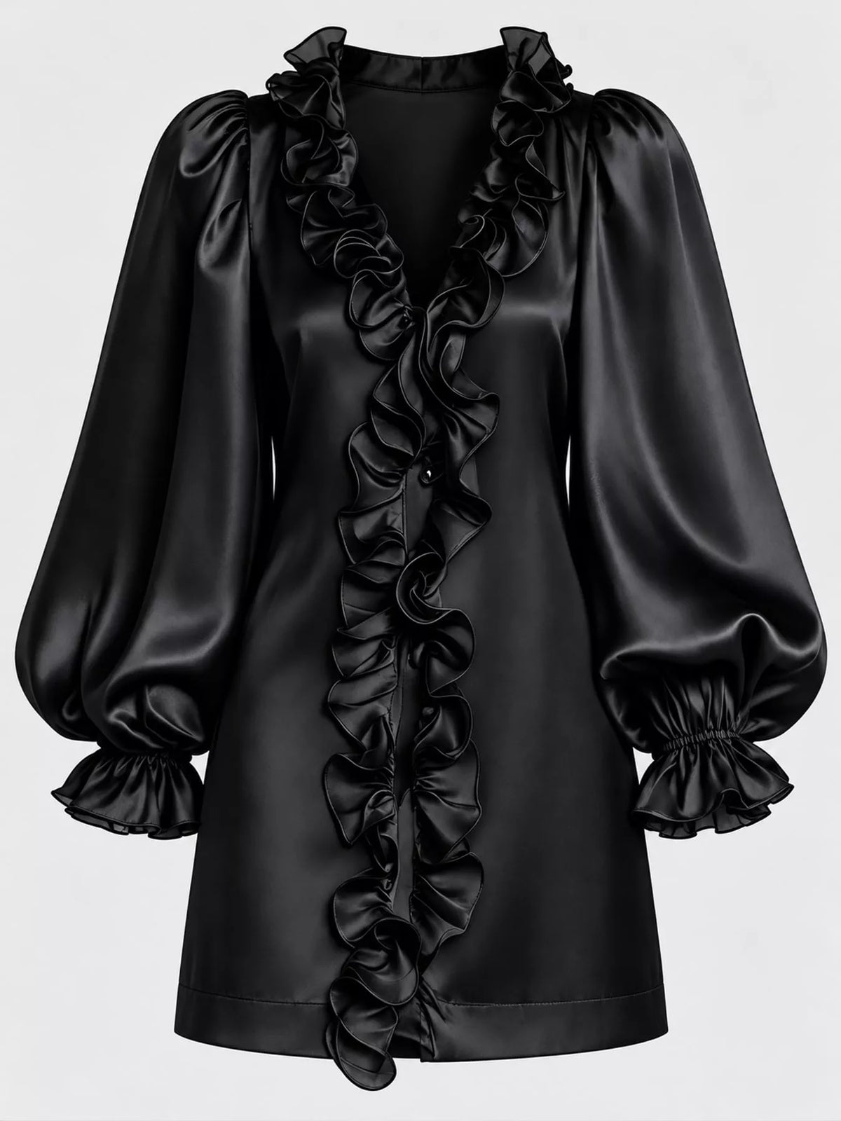 Ruffle Trim Puff Sleeve Mini Dress