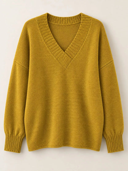 Full Size V-Neck Dropped Shoulder Sweater Plus Size