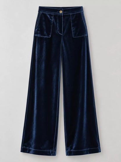 Full Size High-Waisted Wide-Leg Velvet Pants with Pockets Plus Size