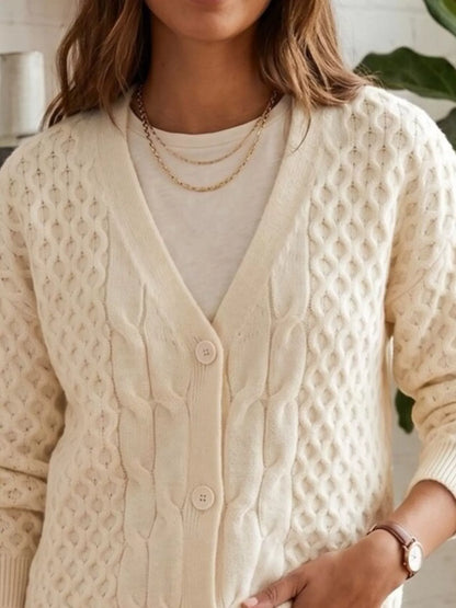 Cable-Knit V-Neck Button-Down Cardigan