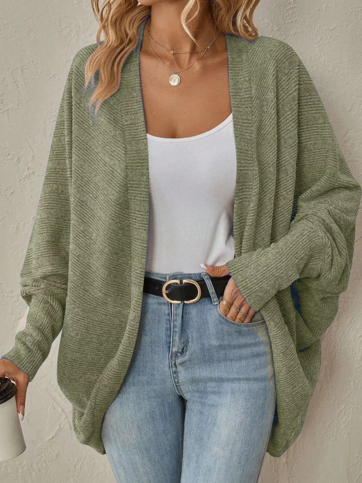 Open-Front Batwing Sleeve Cardigan