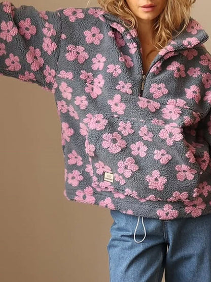 Floral Quarter-Zip Sherpa Sweatshirt