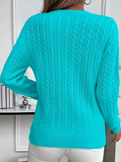 Full Size Cable Knit Round Neck Sweater Plus Size