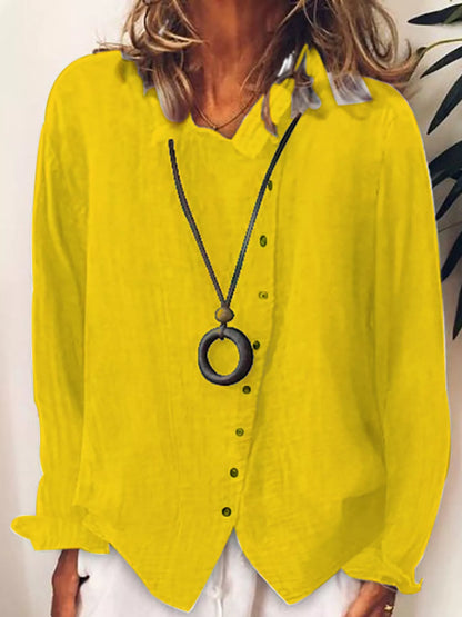 Full Size Asymmetric Button-Down Long Sleeve Shirt Plus Size