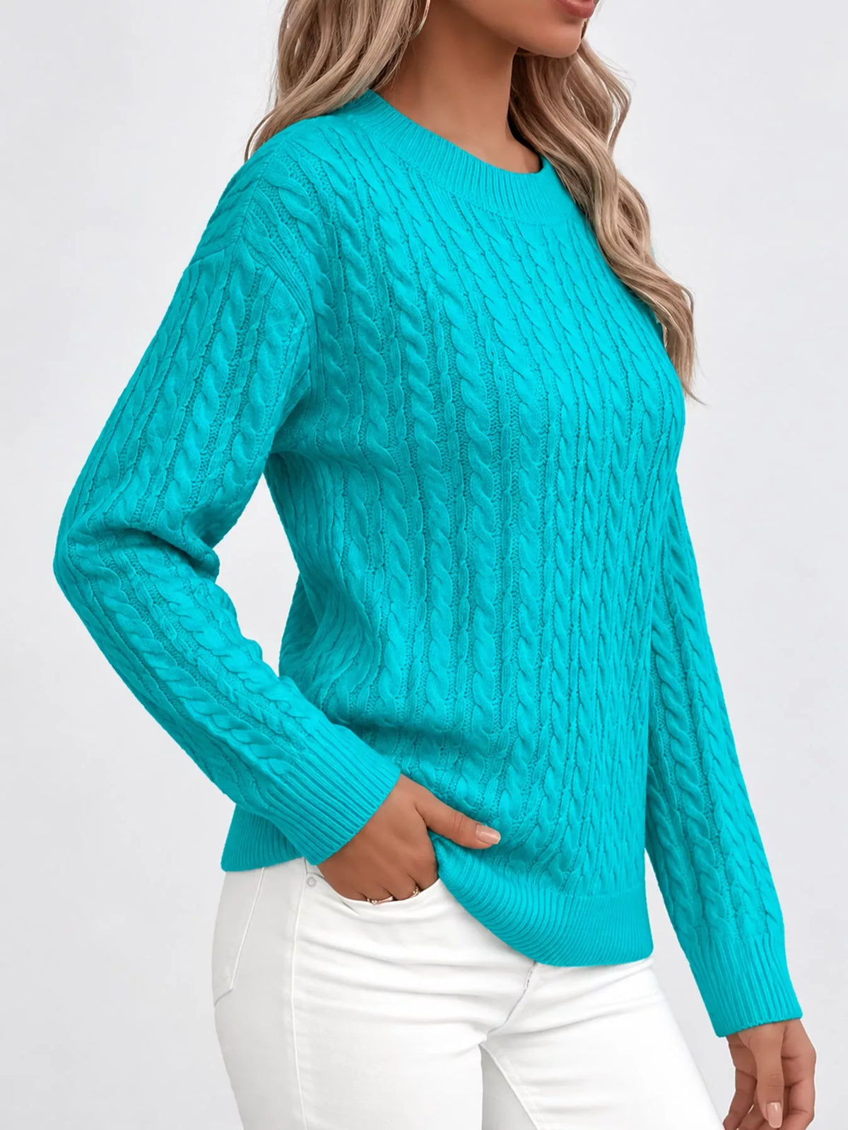 Full Size Cable Knit Round Neck Sweater Plus Size