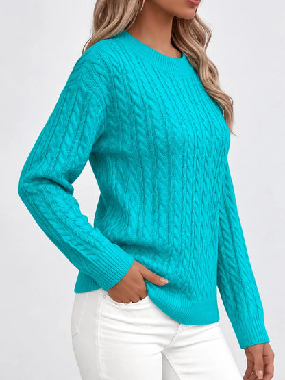 Full Size Cable Knit Round Neck Sweater Plus Size