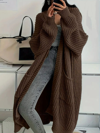 Full Size Chunky Knit Openwork Front Longline Cardigan Plus Size